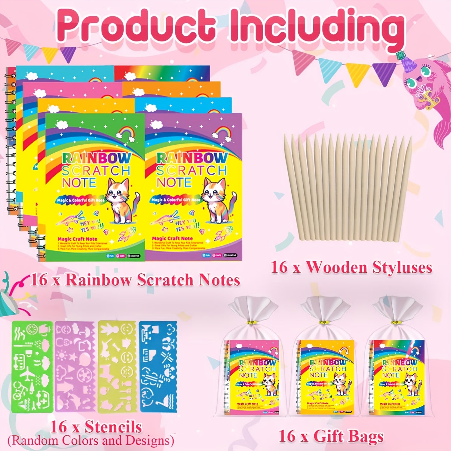16 Pack Rainbow Scratch Off Drawing Paper for Kids Party
