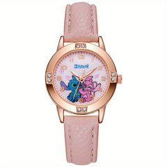 Stitch Digital Watch Pink Strap Golden Case Birthday Gift Student Prize