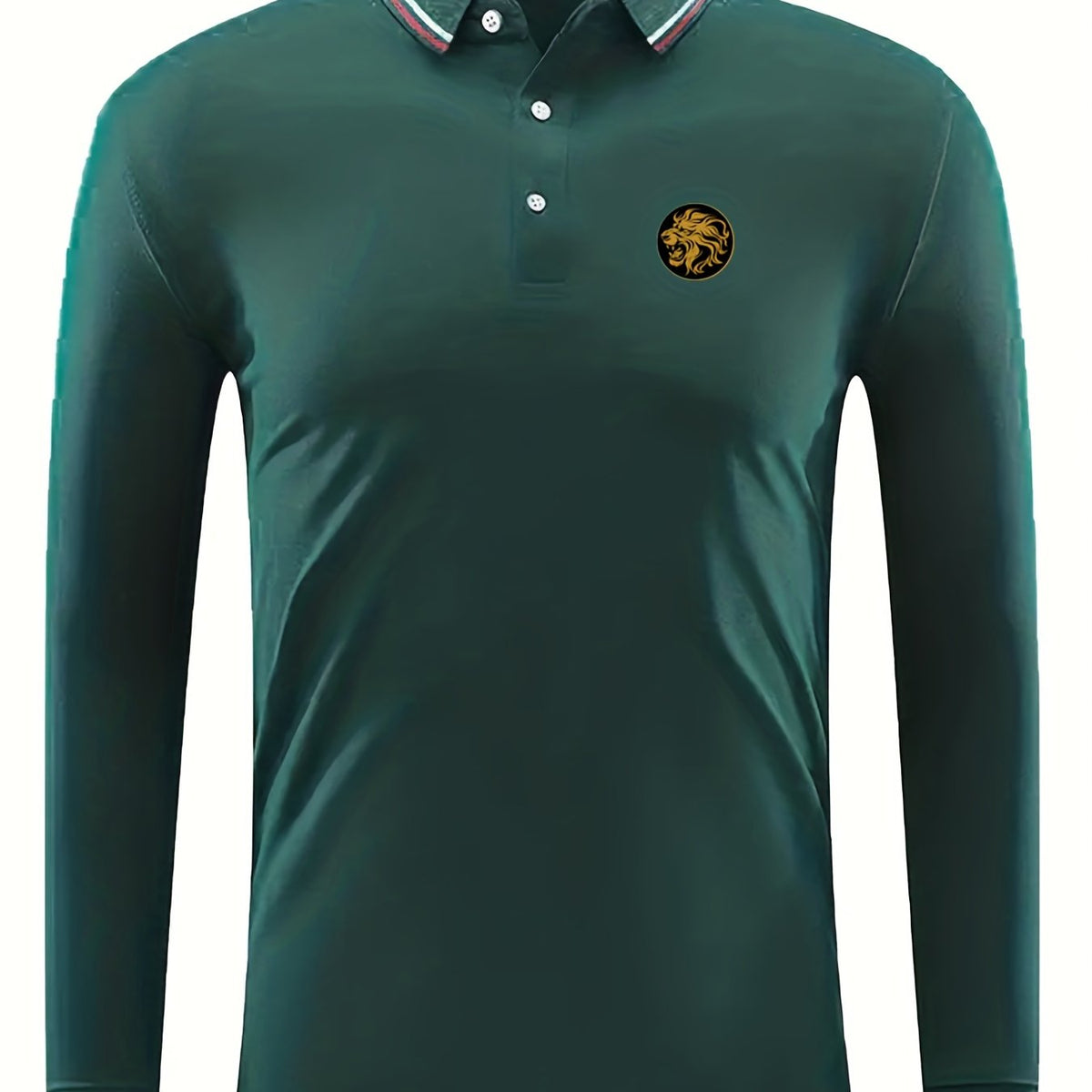 Men's Lion Head Print Long Sleeve Polo Shirt Casual Breathable Button Up Top