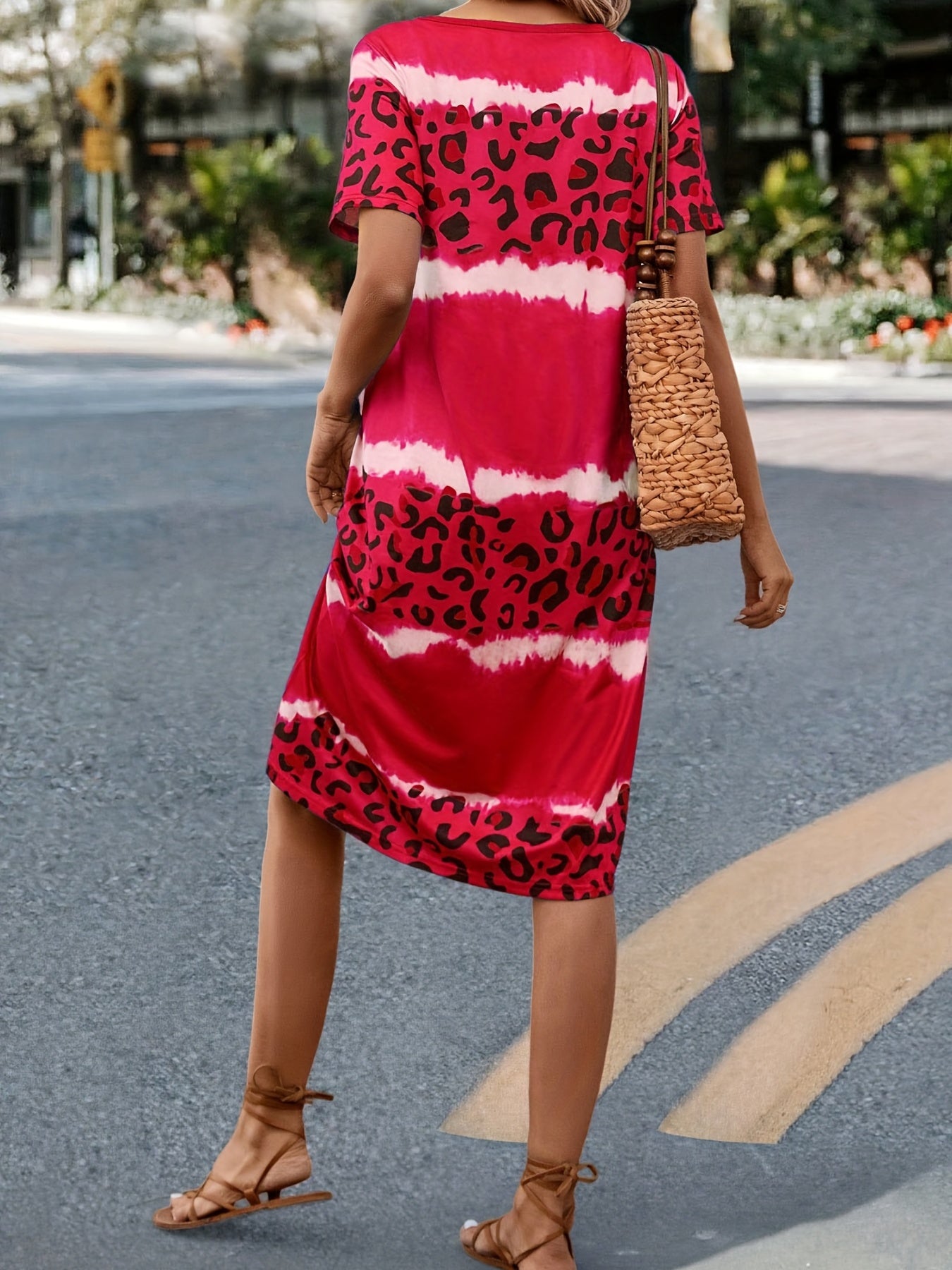  Tie Dye Leopard Print V Neck Dress