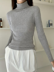 Women's Turtleneck Ribbed Sweater Slim Pullover Knit Top
