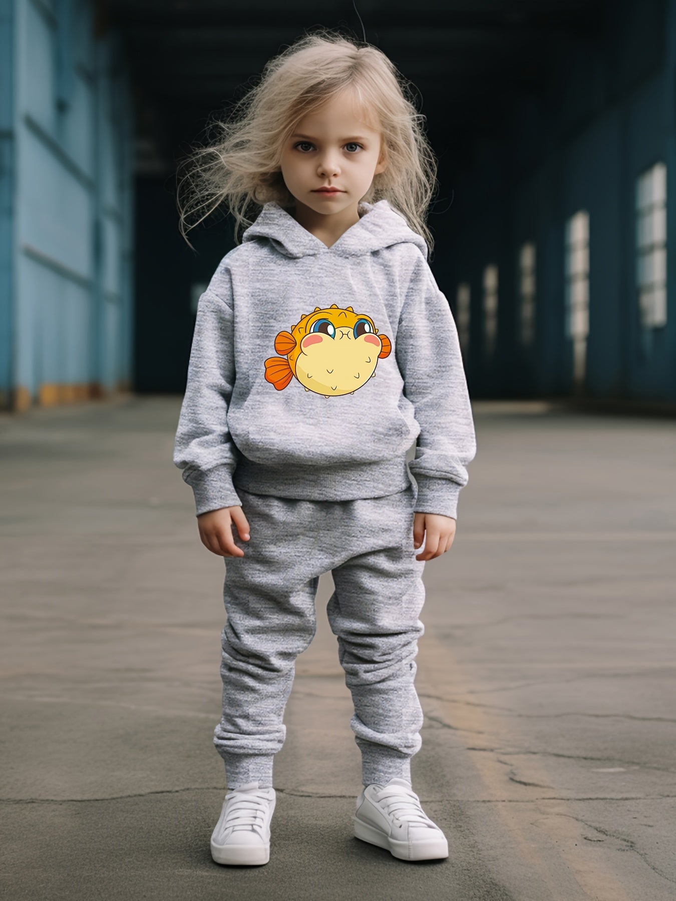 OERYUI Kids Cartoon Globefish Print Hoodies Pants Set