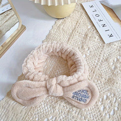 Soft Plush Bowknot Headband Elastic Headband for Spa Makeup