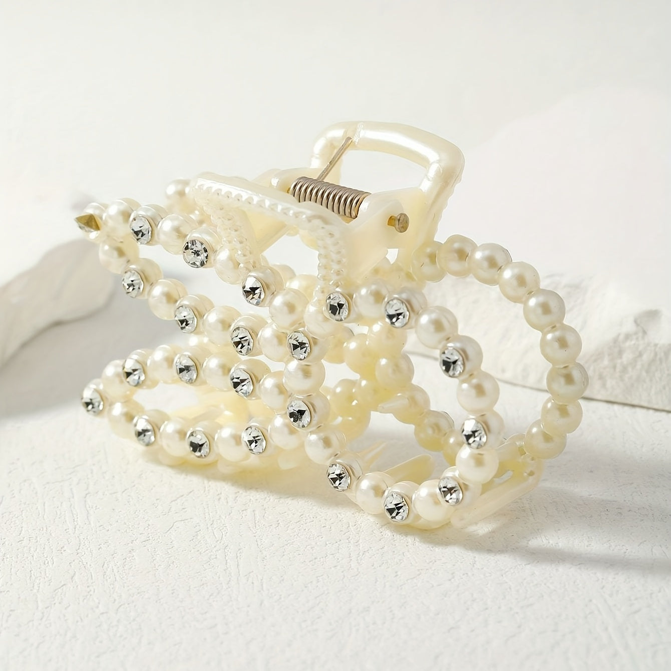 Faux Pearl Bunny Hair Claw Rhinestone Nonslip Hair Clip