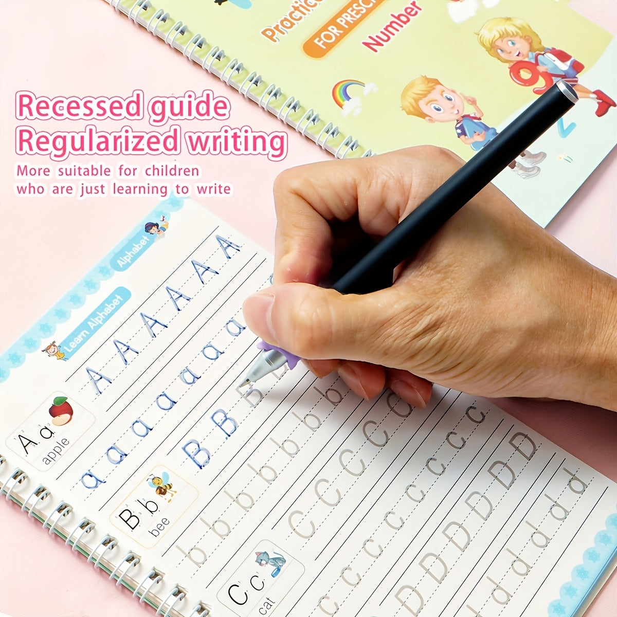 4 Pack Handwriting Exercise Books with Grooved Pages & Pen Set
