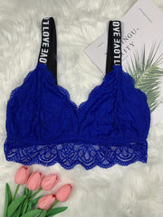 Plus Size Sexy Bra Women's Plus Letter Tape Floral Lace Wireless Bralette