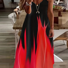  Colorblock Fire Print Maxi Cami Dress