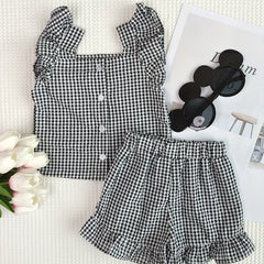 Plaid Ruffle Trim Top With Shorts Set for Baby Girls