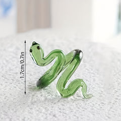 Green Snake Shaped Glass Ring Handcrafted Artistic Accessory Birthstone Jewelry