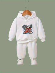 2pcs Shoes Print Girls Hoodies Jogger Set For Sports