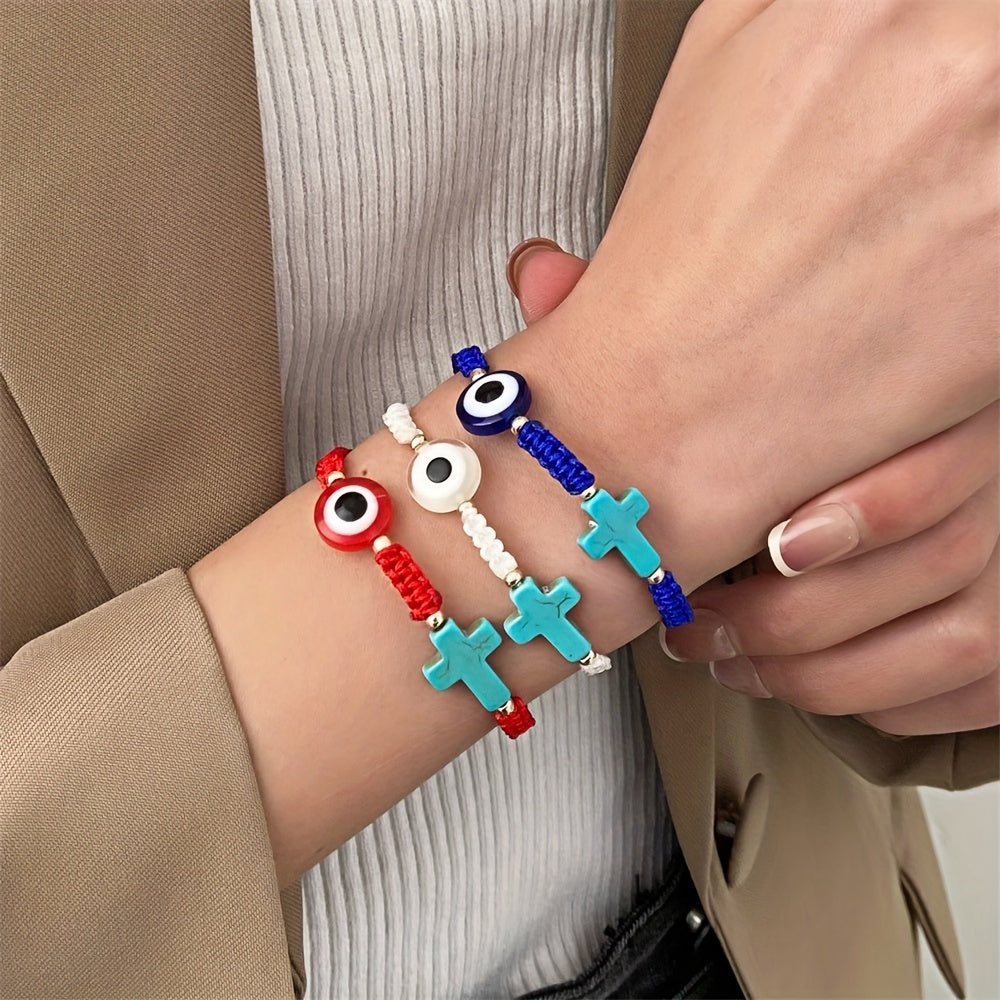 Devil's Eye Turquoise Cross Bracelet Mexican Beach Jewelry