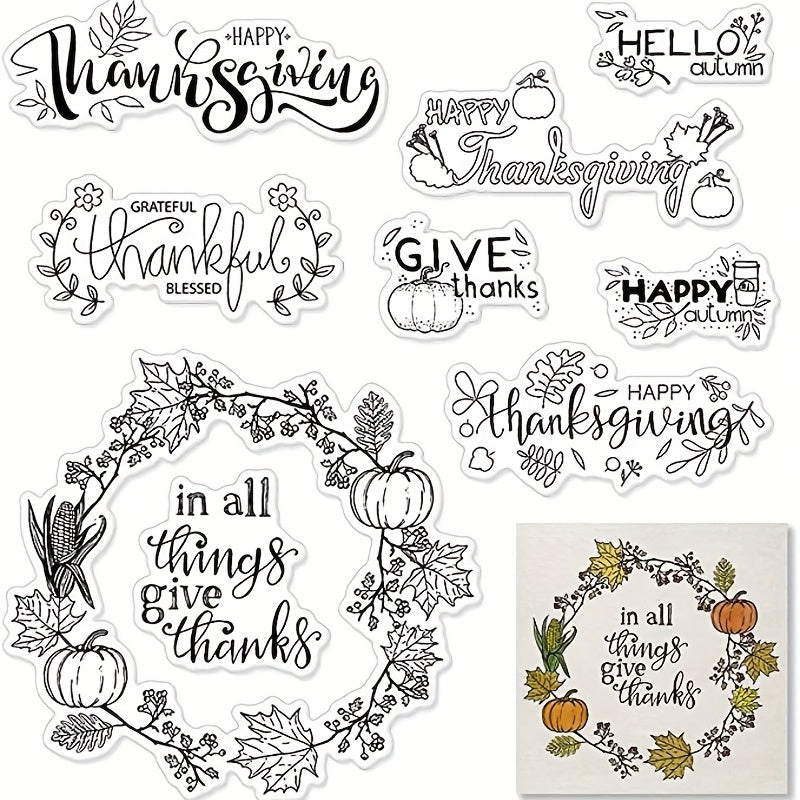 Fall Thanksgiving Pumpkin Leaf Clear Stamps for DIY Crafts