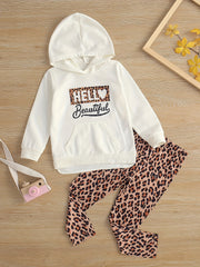 Toddler Girl's Leopard Pattern Outfit 2pcs Set HELLO Print