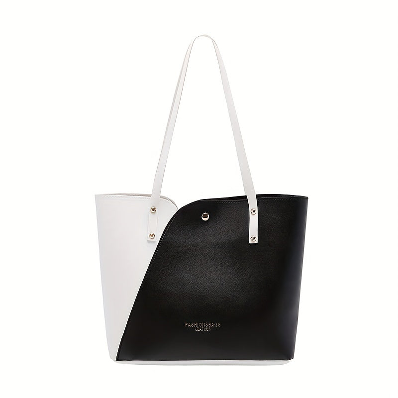 Contrast Tote Bag PU Leather Shoulder Bag
