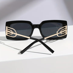 Square Frame Sunglasses Y2K Metal Hollow Temple Glasses UV400