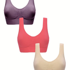 3-Pack Wireless Sports Bras - Comfy & Breathable Tank Bra