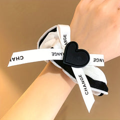 2Pcs Small Seamless Hair Scrunchies Set Heart Decor Ponytail Bands Gift