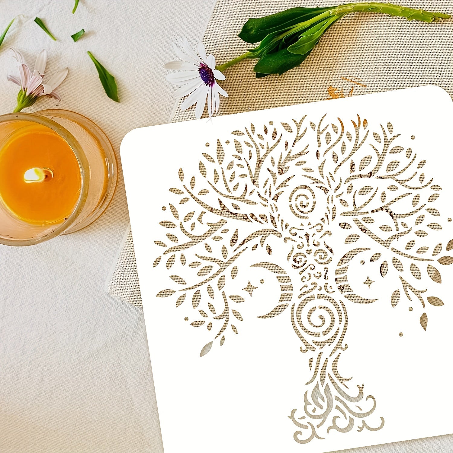Tree Of Life Stencils, Moon Star Paint Stencil, Reusable Spiral Design