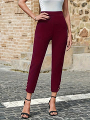 Women's Plus Solid Button High Rise Leggings
