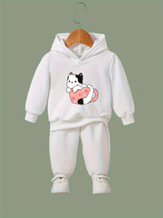 OERYUI Cute Cup Kitty Print Hoodies Pants Set for Girls Boys