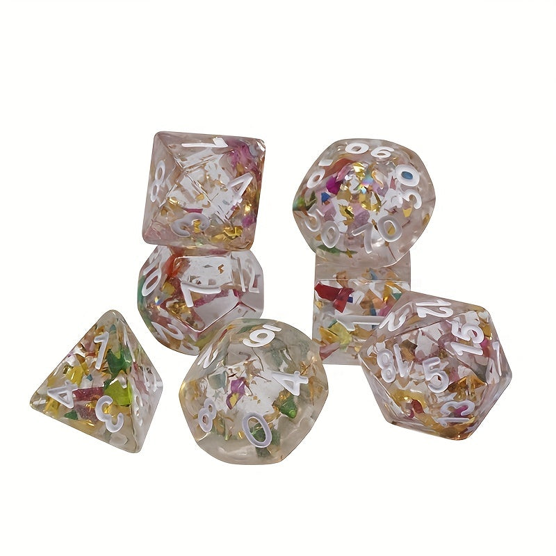 Polyhedral Transparent Gold Dice Engraved Numbers