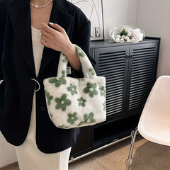 Flower Pattern Satchel Bag Plush Handbag Women's Tote Bag
