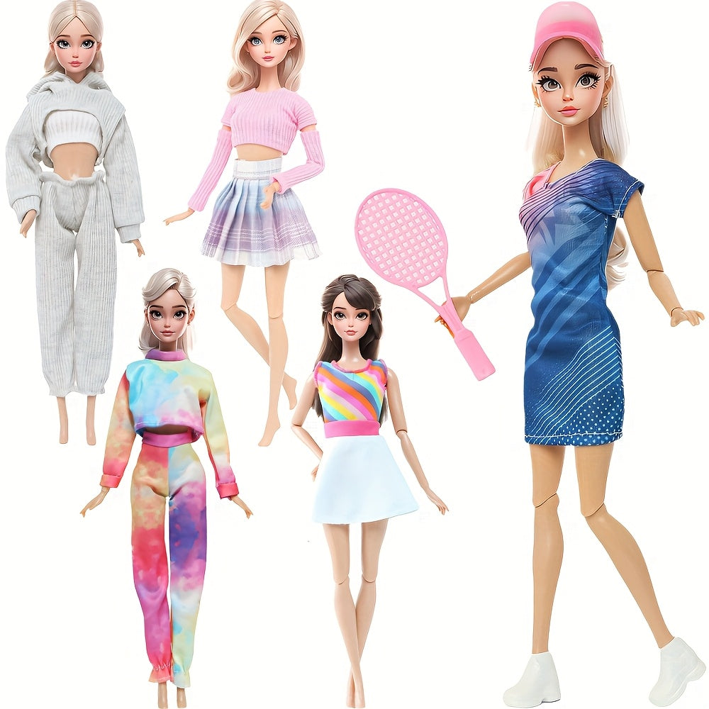 15pcs 5 Inch Doll Casual Sportswear Set-5 Outfits, Accessories, Hat, Racket, B