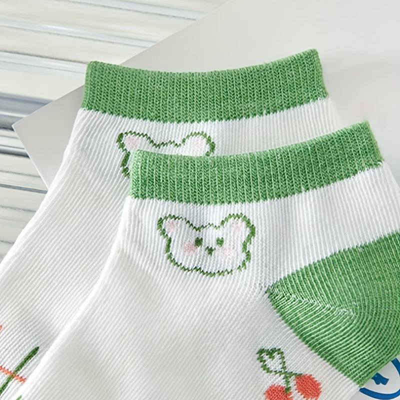 5 Pairs Cartoon Print Socks & Lightweight Low Cut Socks Women's