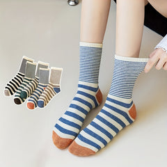 5 Pairs Striped Crew Socks Comfy & Soft Women's Stockings