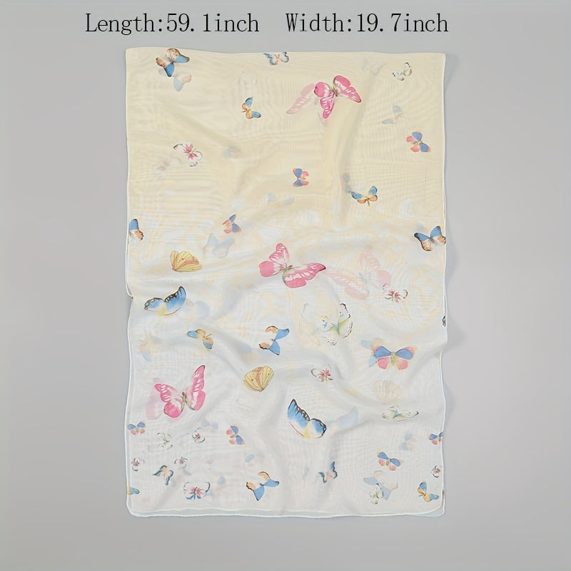 Butterfly Print Scarf Gradient Thin Shawl Windproof Head Wrap