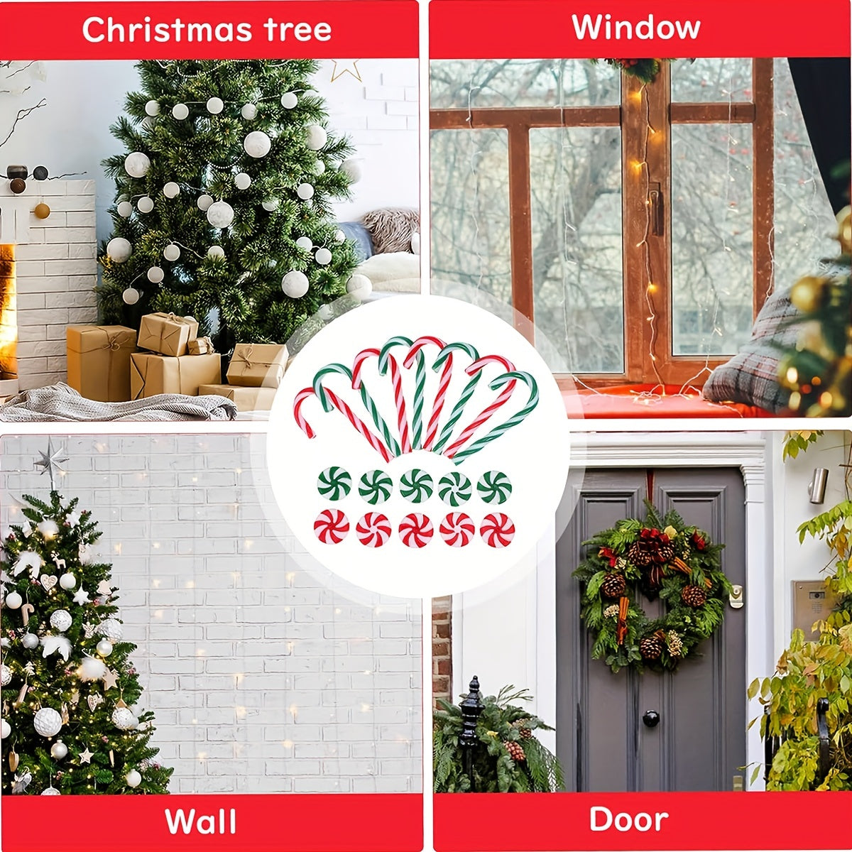 20pcs Christmas Acrylic Candy Cane Decoration Set Red Green Candy Windmill