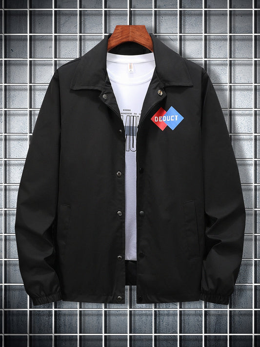 Men's Casual Alphabet Print Lapel Button Down Jacket