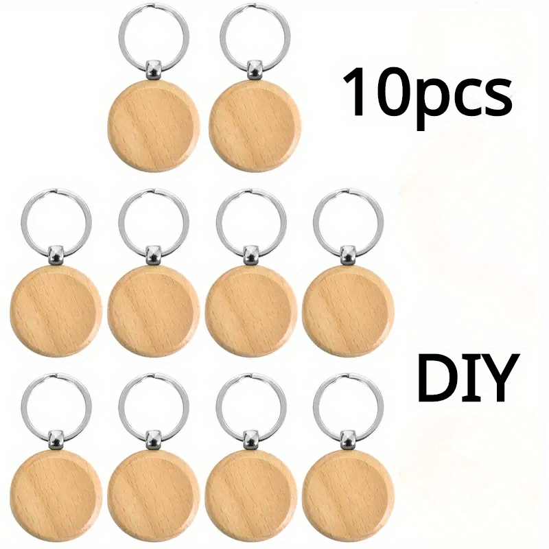 10pcs Round Wooden Keychain Engraving Blanks Key Tag DIY Keyring Crafts