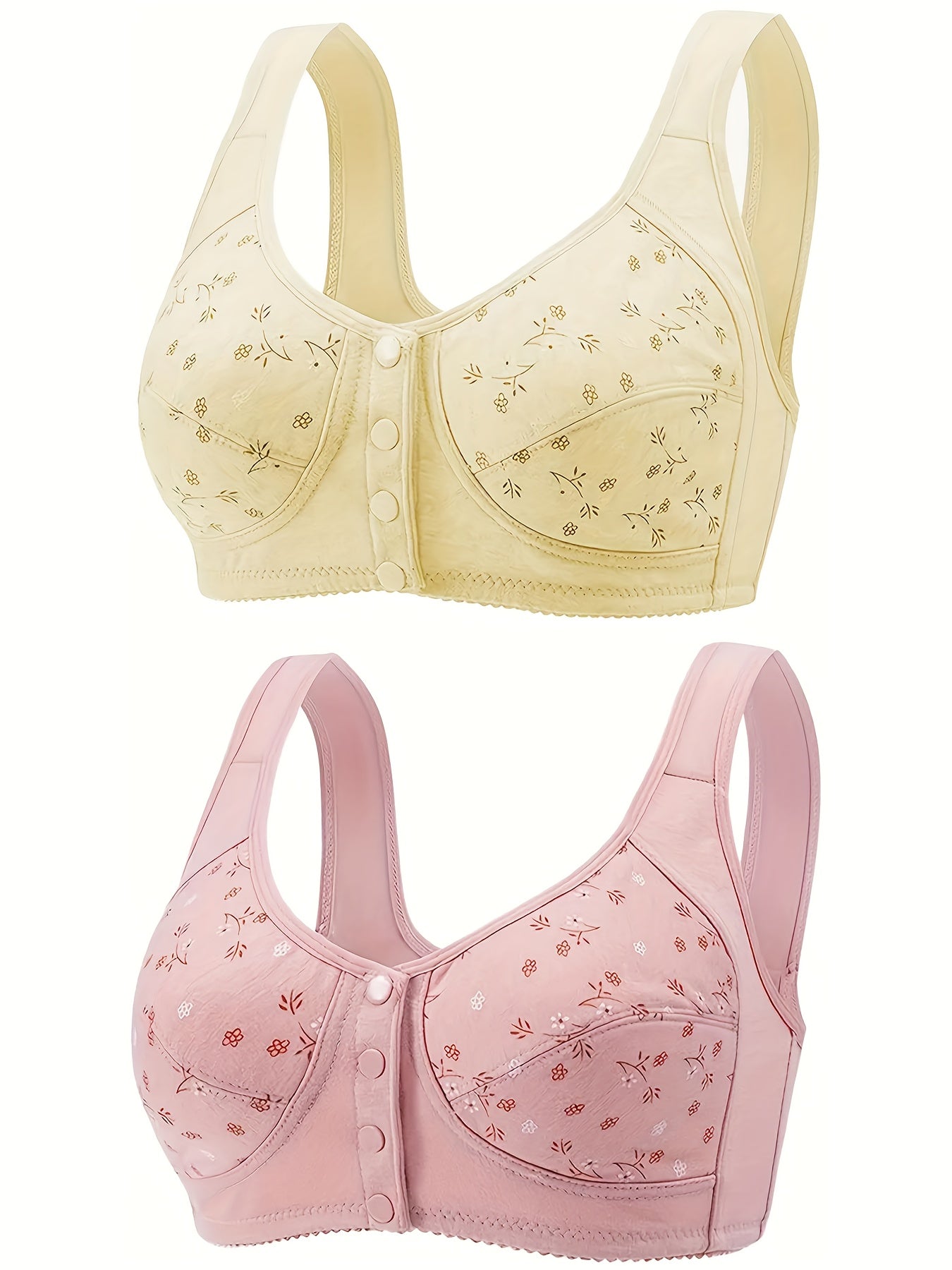 2pcs Floral Print Wireless Bras Front Buckle Bra Women's Lingerie
