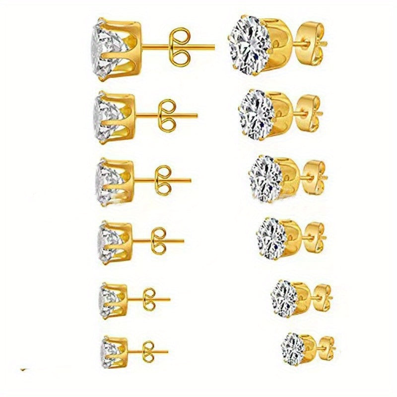 Men's Stainless Steel Claw Stud Earrings with Zircon 3mm 8mm