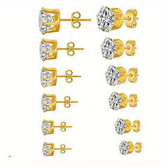 Men's Stainless Steel Claw Stud Earrings with Zircon 3mm 8mm
