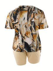  Marble Print Tee & Shorts Set