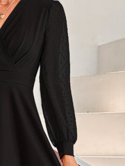  Lantern Sleeve Surplice Neck Stretch Dress