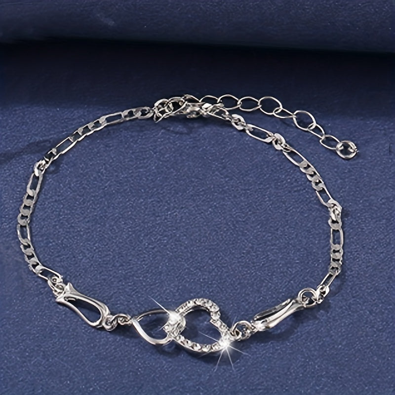 Double Heart Necklace Earrings Bracelet Set Romantic