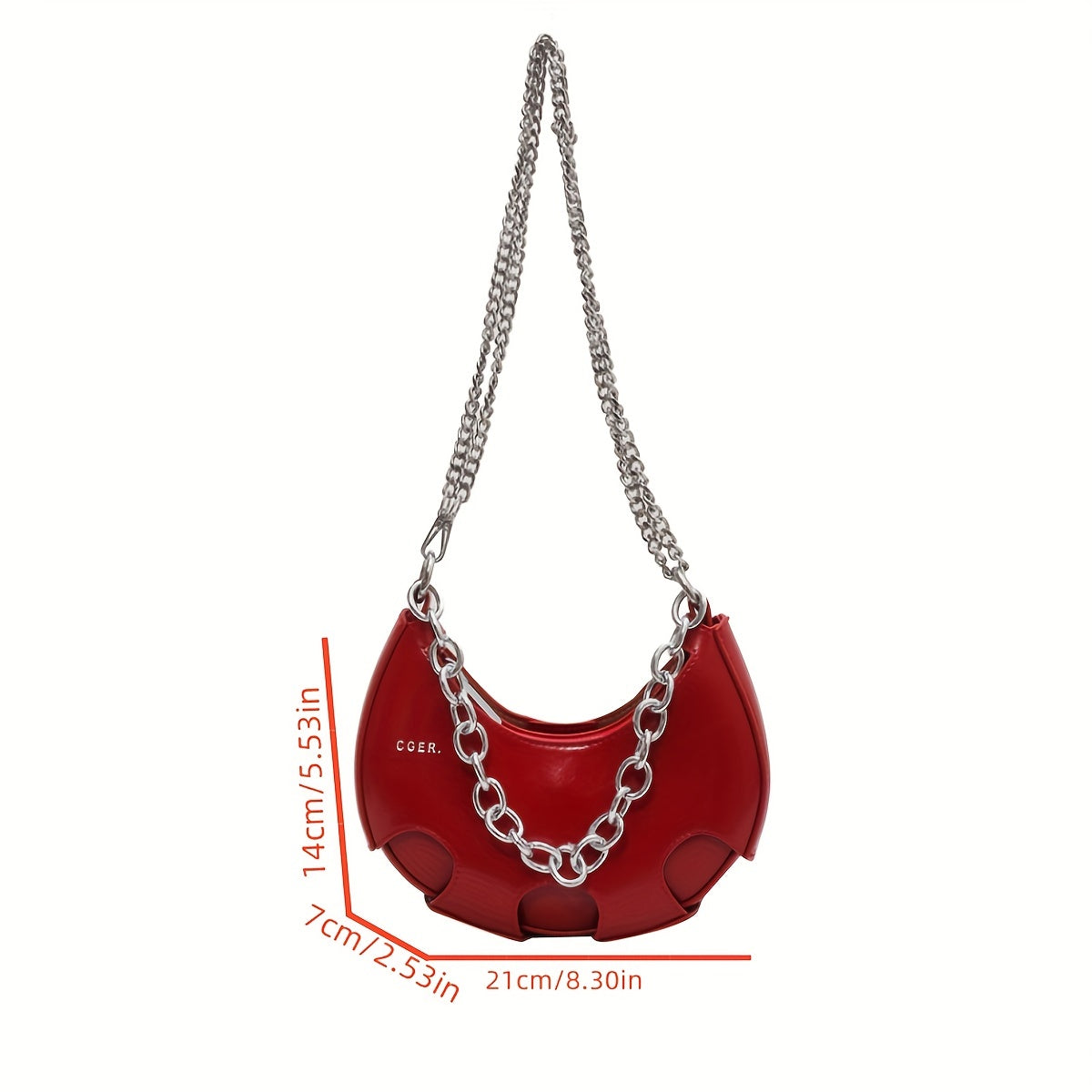 Metal Chain Half Moon Crossbody Bag PU Leather Textured Crescent Bag Purse