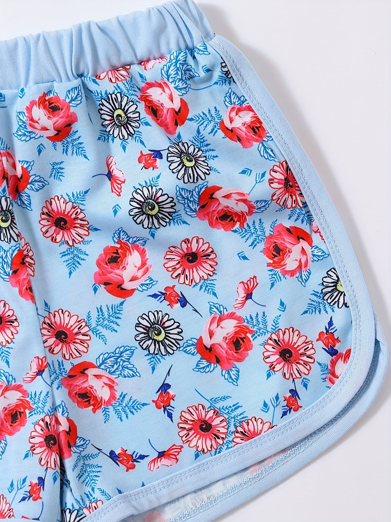 3pcs Toddler Girls Fish Scales & Rabbits Flowers Elastic Waist Track Shorts