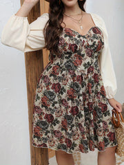  Casual Dress Women's Plus Lantern Sleeve Sweetheart Neck Dress