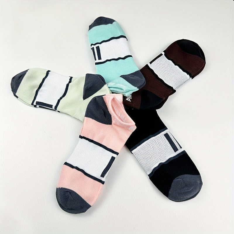 5 Pairs Letter Print Short Socks Casual & Comfy Colorblock Ankle Socks