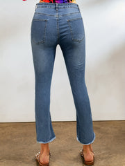  Casual Jeans Women Ripped Fringe Trim Flared Leg Jeans