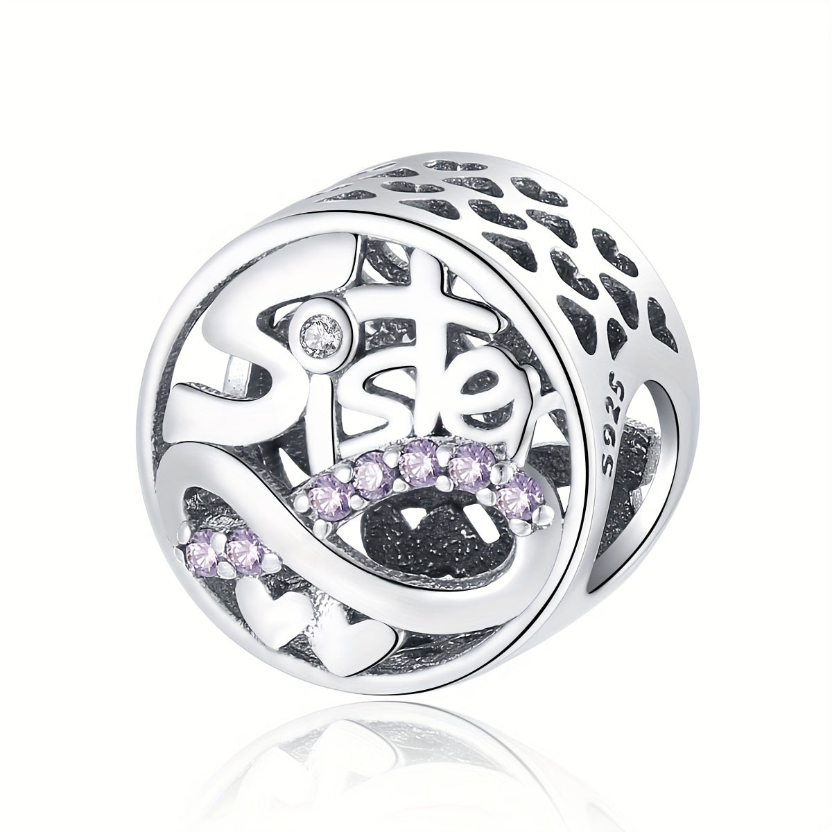925 Silver Purple Rhinestone Sister Charm DIY Accessory