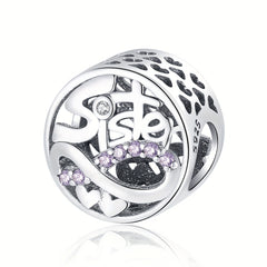 925 Silver Purple Rhinestone Sister Charm DIY Accessory