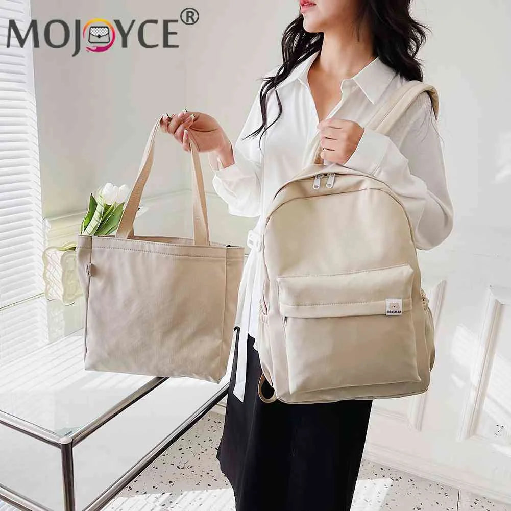 2pcs Laptop Backpack Solid Handbag College Student Large Capacity