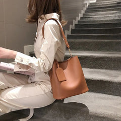 2-piece Set PU Leather Women's Handbags Casual Tote Bucket Shoulder Crossbody Ba