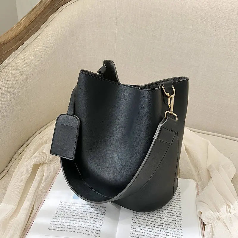 2-piece Set PU Leather Women's Handbags Casual Tote Bucket Shoulder Crossbody Ba