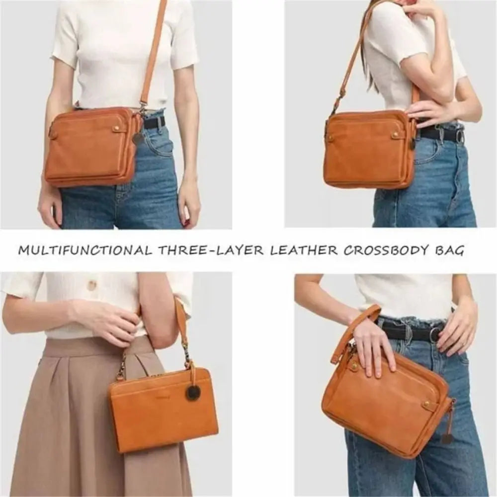 Leather Crossbody Shoulder Bag with Multiple ID Slots